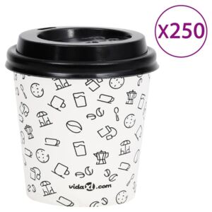 VidaXL Bicchieri di Carta Caffè con Coperchio 120ml 250pz Bianco Nero