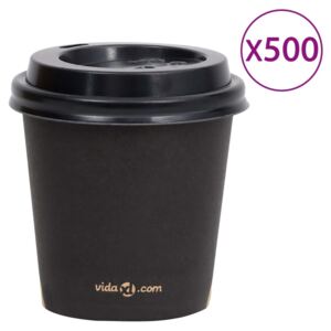 VidaXL Bicchieri di Carta da Caffè con Coperchio 120 ml 500 pz Neri