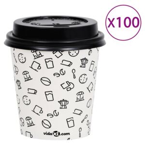 VidaXL Bicchieri di Carta Caffè con Coperchio 200 ml 100pz Bianco Nero
