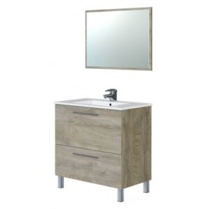 Mobile per bagno ad un'anta a ribalta e specchio, colore rovere Alaska, cm 80 x 80 x 45