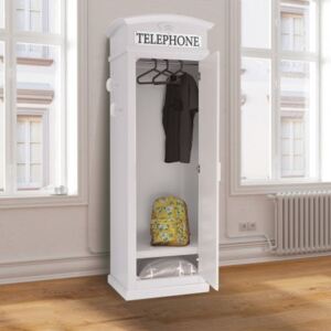 Armadio "cabina telefonica londinese" con 3 ripiani e anta a specchio, Made in Italy, Guardaroba per camera da letto, cm 68x55h215, colore Bianco