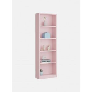 Libreria lineare a cinque ripiani, colore rosa, Misure 52 x 180 x 25 cm