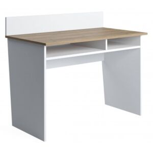 Scrivania con due scomparti, cm 110 x 60 x 89,90, colore bianco e quercia