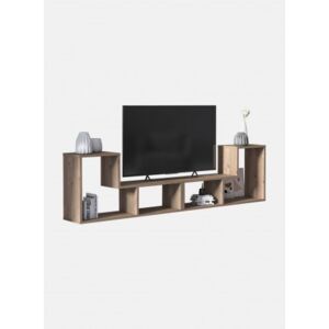 Modulo componibile formato da due pezzi per creare mobile da soggiorno porta TV - libreria -tavolino, cm 130 x 25 x 50, colore quercia