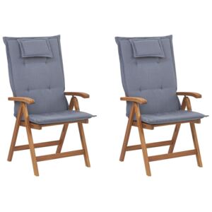 Set di 2 sedie da giardino in legno con cuscini blu Beliani