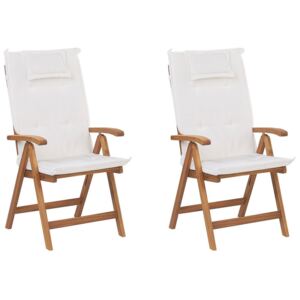 Set di 2 sedie in legno di acacia e cuscini bianco sporco Beliani