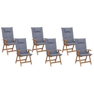 Set di 6 sedie da giardino in legno con cuscini blu Beliani