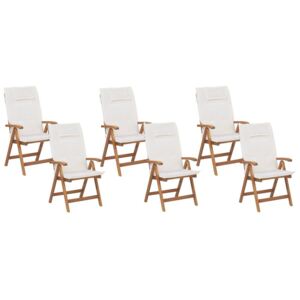 Set di 6 sedie in legno di acacia e cuscini bianco sporco Beliani