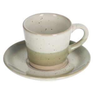 Kave Home - Tazzina da caffè Elida con piattino in ceramica beige e verde