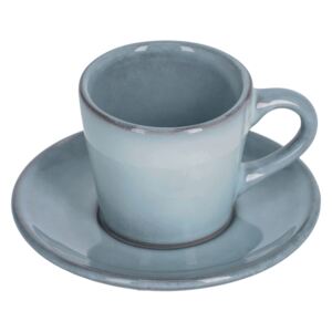 Kave Home - Tazzina da caffè Airena con piattino in ceramica azzurra
