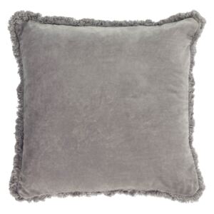 Kave Home - Fodera cuscino Cedella 100% cotone velluto e frange grigie 45 x 45 cm