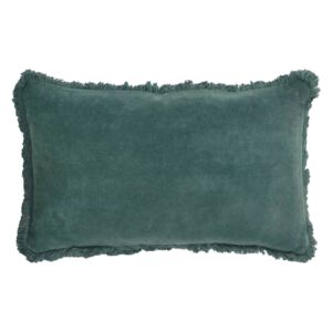 Kave Home - Fodera cuscino Cedella 100% cotone vellutato e frange verdi 30 x 50 cm