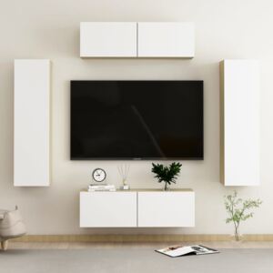 VidaXL Set Porta TV 4 pz Bianco e Rovere Sonoma in Truciolato