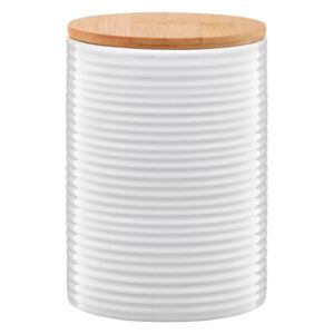 Contenitore ceramico con coperchio di bambù Tuvo bianco scanalature orizzontali 111 cl AMBITION