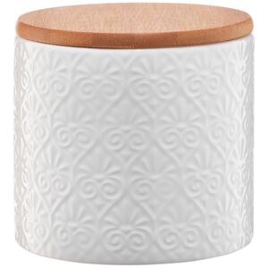 Contenitore ceramico con coperchio di bambù Tuvo bianco mosaico 67 cl AMBITION