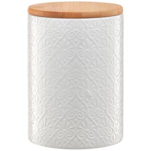 Contenitore ceramico con coperchio di bambù Tuvo bianco moisaico 111 cl AMBITION