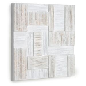 Kave Home - Quadro Alvida con rettangoli bianchi e oro 50 x 50 cm