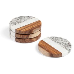 Kave Home - Set di 4 sottobicchieri rotondi Cataleg marmo bianco grigio