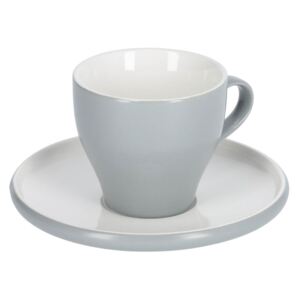Kave Home - Tazza e piattino Sadashi in porcellana bianca e grigia