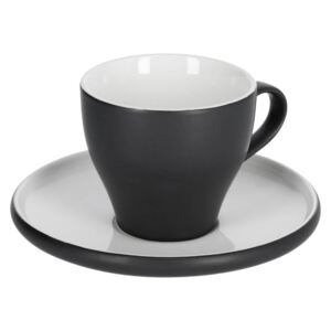Kave Home - Tazzina da caffè Sadashi con piattino in porcellana bianca e nera