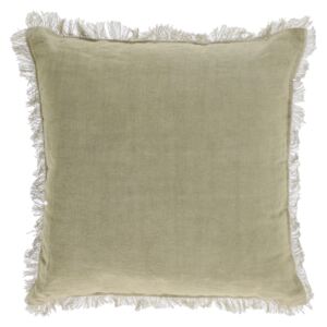 Kave Home - Fodera cuscino Almira cotone e lino con frange verdi 45 x 45 cm
