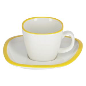 Kave Home - Tazza da caffè Odalin con piattino in porcellana bianca e gialla