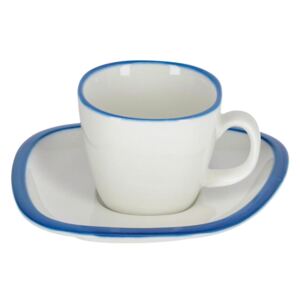 Kave Home - Tazzina da caffè Odalin con piattino in porcellana bianca e blu
