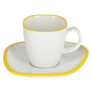 Kave Home - Tazza e piattino Odalin in porcellana bianca e gialla