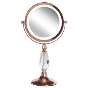 Specchio da tavolo double face per trucco a LED metallo rosa oro ø 18 cm 1x / 5x Beliani