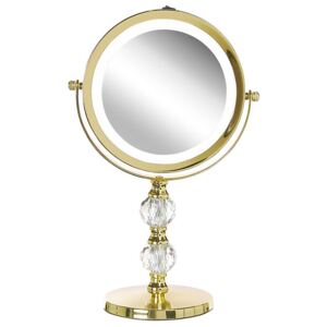 Specchio da tavolo double face per trucco a LED metallo oro ø 13 cm 1x / 5x Beliani