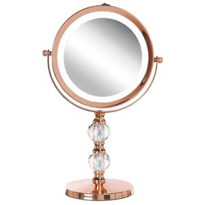 Specchio da tavolo double face per trucco a LED metallo rosa oro ø 13 cm 1x / 5x Beliani