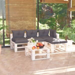 Set Divani da Giardino Pallet 5 pz con Cuscini in Legno di Pino