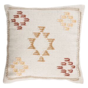 Kave Home - Fodera cuscino Bibiana in lana e cotone beige con stampa in terracotta e giallo 45 x 45 cm