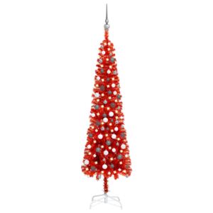 VidaXL Set Albero di Natale Sottile con Luci LED e Palline Rosso 210cm