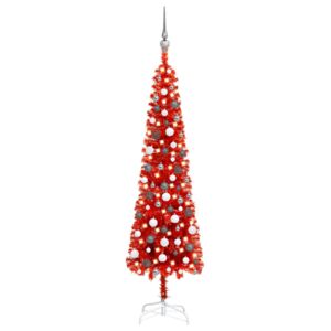 VidaXL Set Albero Natale Slim con LED e Palline Rosso 180 cm PVC