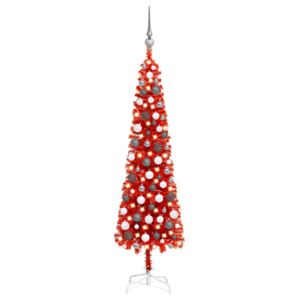 VidaXL Set Albero di Natale Sottile con LED e Palline Rosso 120 cm