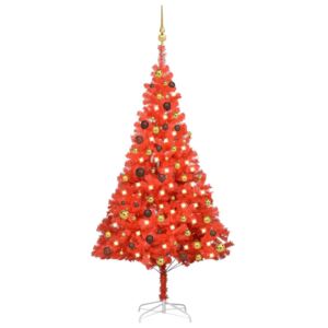 VidaXL Set Albero Natale Artificiale con LED e Palline Rosso 180cm PVC