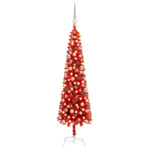 VidaXL Set Albero di Natale Sottile con LED e Palline Rosso 120 cm