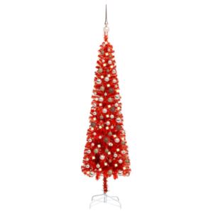 VidaXL Set Albero Natale Slim con LED e Palline Rosso 150 cm