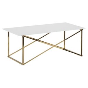 Tavolino Piano Bianco e Vetro Temperato Base Acciaio Dorato 100 x 50 cm Beliani