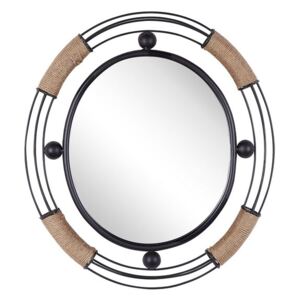 Specchio Ovale con Cornice in Legno e Metallo Nero 55 x 50 cm Beliani