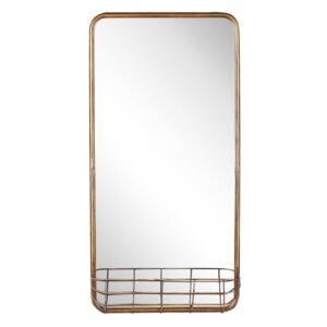 Specchio da Parete in Metallo Dorato con Cesto Portaoggetti 40 x 80 cm Beliani