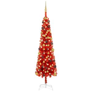 VidaXL Set Albero Natale Slim con LED e Palline Rosso 180 cm PVC