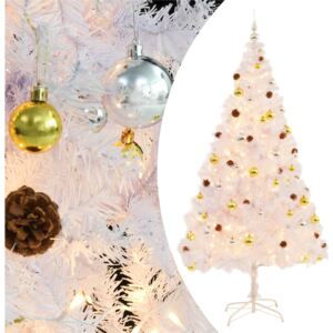 VidaXL Albero di Natale Artificiale Decorato Palline LED 210 cm Bianco