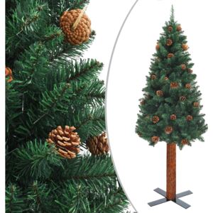 VidaXL Albero di Natale Sottile con Legno Vero e Pigne Verde 150cm PVC