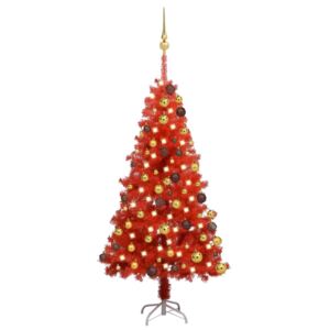 VidaXL Set Albero Natale Artificiale con LED e Palline Rosso 120cm PVC