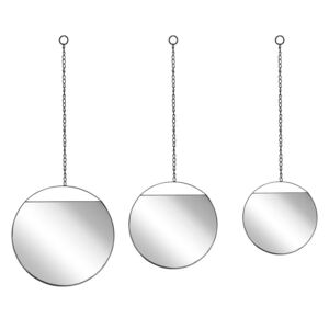 Moderno Set di 3 Specchi da Parete Rotondi con Catenella in Metallo Nero Beliani