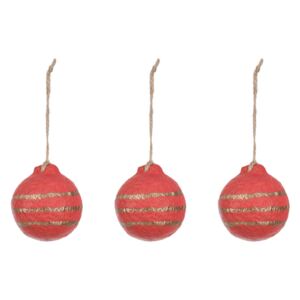 Set Galia palle decorative a righe rosso