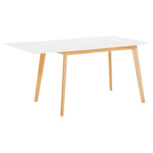 Tavolo da Pranzo Bianco Allungabile con Gambe in Legno 120/155 x 80 cm Beliani