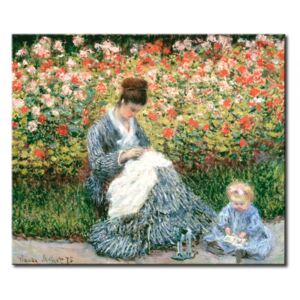 Quadro famoso Camille Monet con un bambino nel giardino del pittore ad Argenteuil